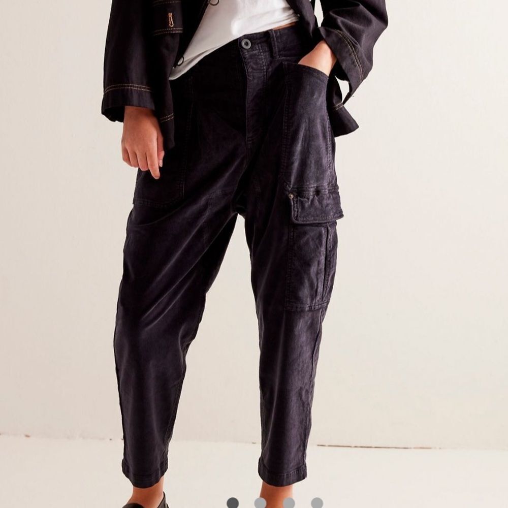 Free People Bay to Breakers Black Harem Corduroy Pants M NWT